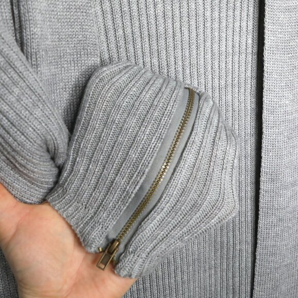 Design Labs Lord & Taylor Knit Long Duster Cardigan Sweater Grey Zipper Sleeve - Picture 5 of 6